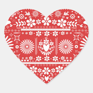 Adesivo Coração Papel Vermelho e Branco Casamento Mexicano Picado
