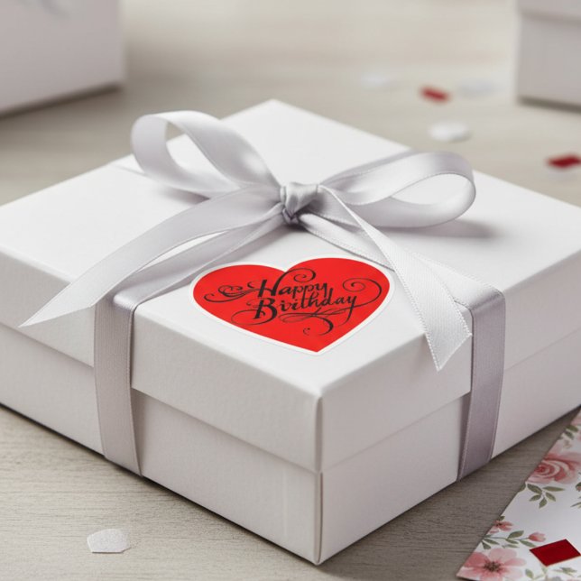 Adesivo Coração Parabéns Coração Vermelho Viciado em Aniversário (Happy Birthday Heart Red Sticker)