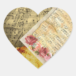 Adesivo Coração Partitura de Notas Musicais e Rosas