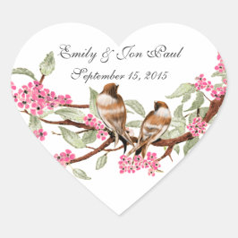 Adesivo Coração Pássaros-do-mato-cor-de-cereja-rosa