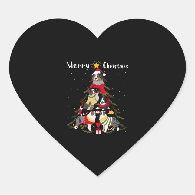 Adesivo Coração Pastor australiano Aussie Christmas Tree Xmas Dog (Frente)