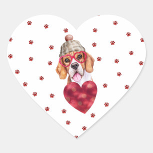 Adesivo Coração Patas Vermelhas Rosa Cachorro Beagle Coração Dia d