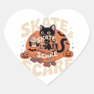 Adesivo Coração Patinar & Assustar � Gato Preto Fofo De Patins