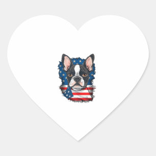 Adesivo Coração Patriótico Boston Terrier Dog Puppy American Flag 