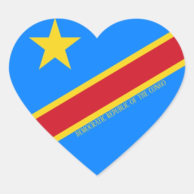 Adesivo Coração Patriótico da Bandeira do Congo (Frente)