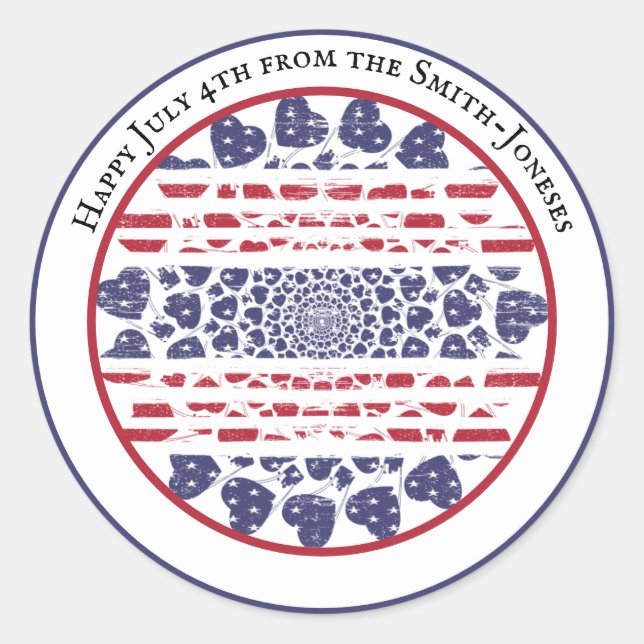 Adesivo Coração Patriótico Psicodélico Americano Tie Dye (Frente)