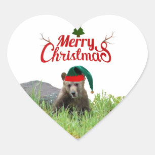 Adesivo Coração Pau de Natal do filhote de urso pardo