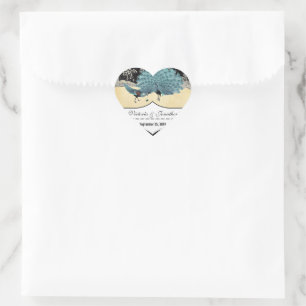 Adesivo Coração Pavão Floresta Vintage Azul Água Negro Dourado