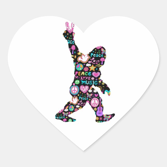 Adesivo Coração Pé Grande de Paz Hippie Engraçado Pé Grande (Frente)