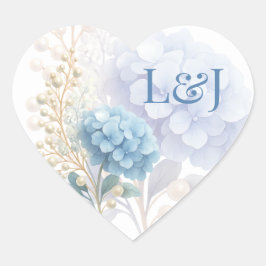 Adesivo Coração Pearl Hydrangea Blue Waterercolor Casamento Românt