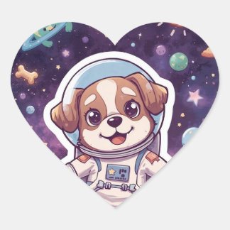 Adesivo Coração Peças Interestelares - Cachorro Espacial Bonito em