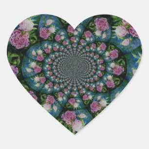 Adesivo Coração Pedônio branco-rosa, cor-de-água floral, mandala