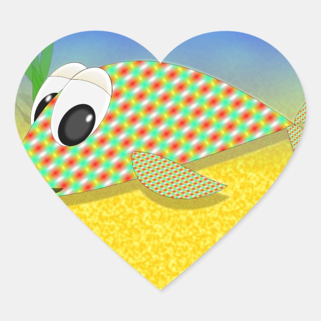 Adesivo Coração Peixe de animação bonito (Frente)