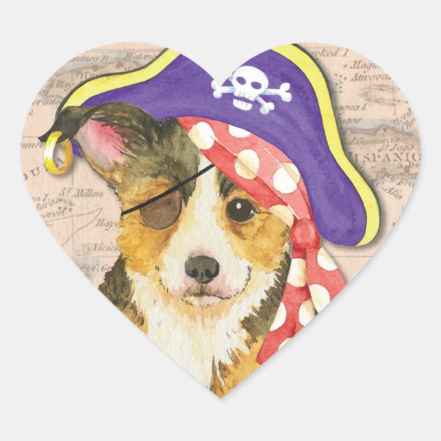 Adesivo Coração Pembroke Welsh Corgi Pirate (Frente)