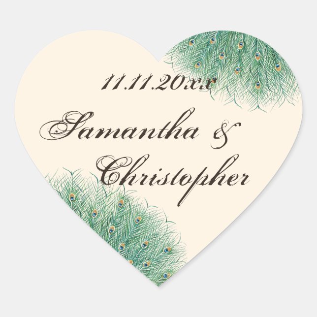 Adesivo Coração Penas bonito de Peacock (Frente)