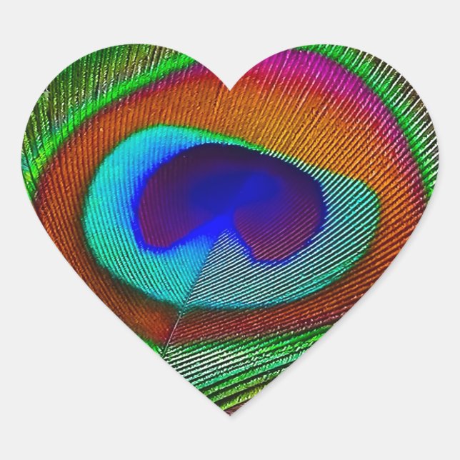 Adesivo Coração Penas de Peacock de Cobre Vibrantes (Frente)