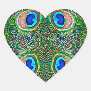 Adesivo Coração Penas de Peacock Kaleidoscope Impressão