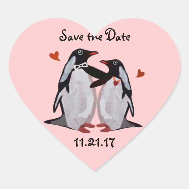 Adesivo Coração Penguin Love Save the Date Stickers (Frente)
