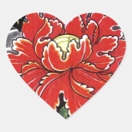 Adesivo Coração Peony Flower - design de tatuagem japonesa