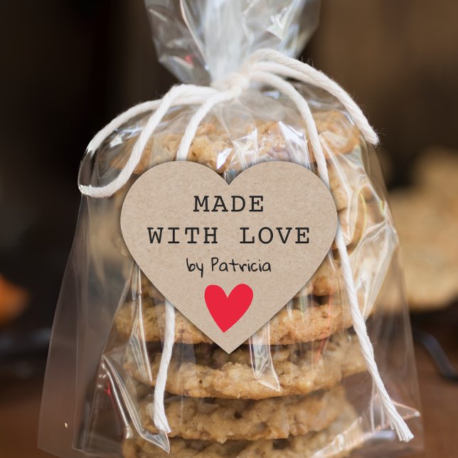 Adesivo Coração Personalizado Feito Com Amor Coração Vermelho Kraf (Criador carregado)