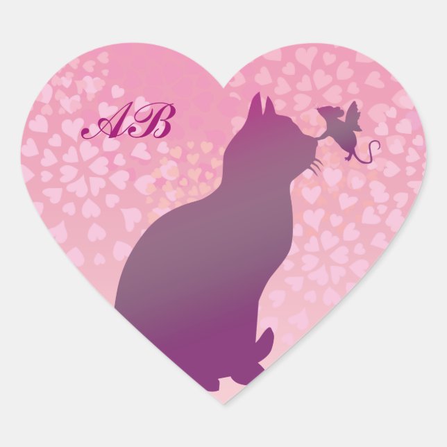 Adesivo Coração Personalizável: Gatinho e mouse fada (Frente)
