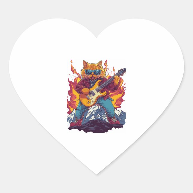 Adesivo Coração Pesada Meowtal - Teia Gráfica de Gato Enroscado pa (Frente)