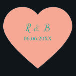 Adesivo Coração Pêssego Clássico e Teal<br><div class="desc">Personalize a sua papelaria de casamento com este adorável pessegueiro e adesivo de chá. A design apresenta um fundo de pêssego com um texto de cor adorável. Peça o seu hoje! Design do Sticker: WeddingsbyRhoadie</div>