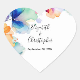 Adesivo Coração Pessoal Casamento de Aquarela Floral Brilhante 