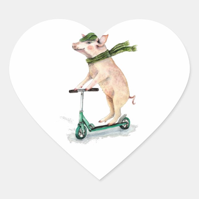 Adesivo Coração Piggy on a scooter (Frente)