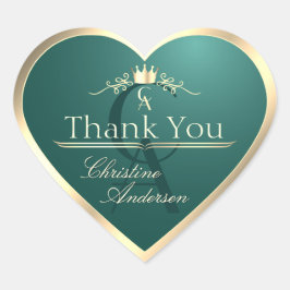 Adesivo Coração Pine Teal com Quadro Dourado e Monograma Obrigado