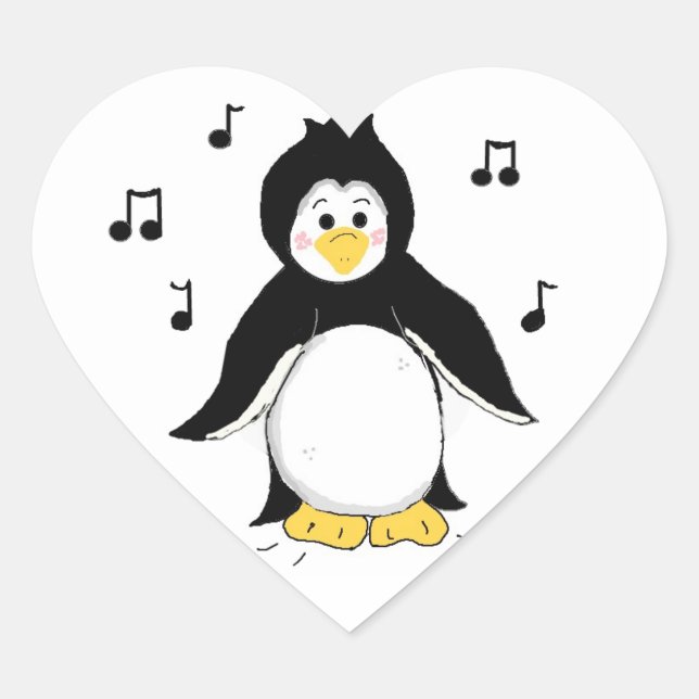 Adesivo Coração Pinguim Cantando (Frente)