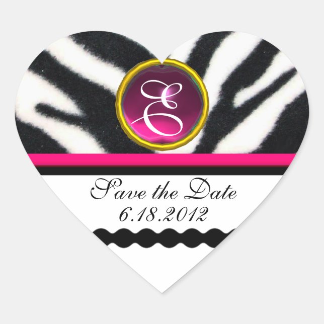 Adesivo Coração PINK BLACK WHITE ZEBRA FUR MONOGRAM , Salve a data (Frente)