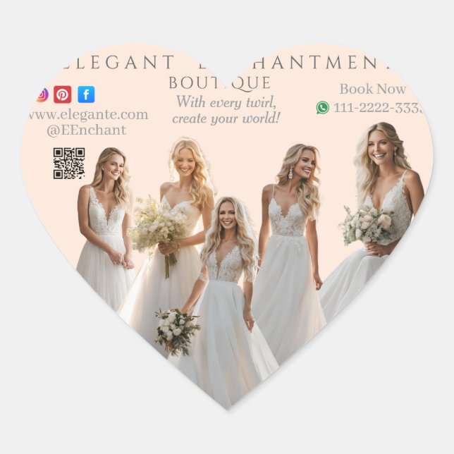 Adesivo Coração Pink Bridal Bliss Celebrate Love Happiness Wedding (Frente)