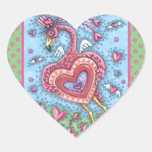 ADESIVO CORAÇÃO PINK FLAMINGO CUPID E NAMORADOS DE CORAÇÕES DE VOO