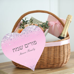 Adesivo Coração Pink Glitter Heart Happy Purim Label