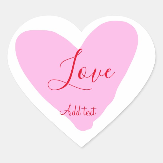 Adesivo Coração Pink heart love happy Valentine's day text red nam (Frente)