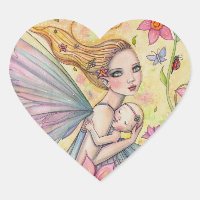 Adesivo Coração Pintura de Fada da Maternidade Mãe Doce e Bebê (Frente)
