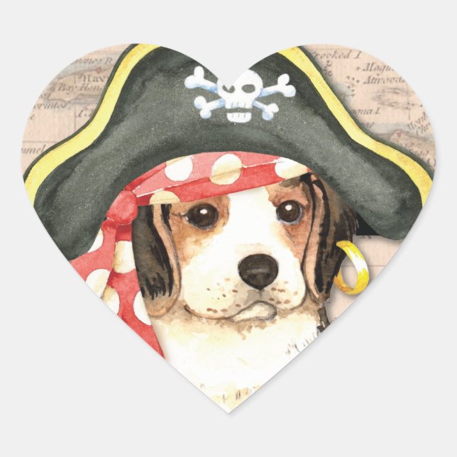 Adesivo Coração Pirate Hat Beagle (Frente)