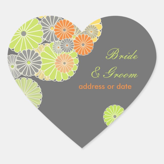 Adesivo Coração PixDezines Kiku (chrysanthemum), cor cítrica (Frente)