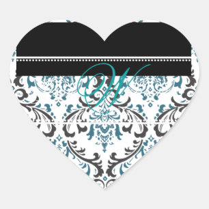 Adesivo Coração PixDezines Monograma Rossi Damask, cor DIY