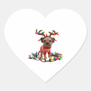 Adesivo Coração Playful Border Terrier ajudando com o Natal