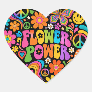 Adesivo Coração Poder Floral Groovy Retro
