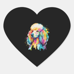 Adesivo Coração Poodles de Aquarela Poodles Coloridos Pet Poodles