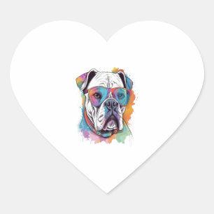 Adesivo Coração Pop de Arte de Cachorro Branco com Óculos Solares