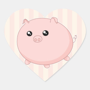 Adesivo Coração Porco cor-de-rosa carnudo bonito de Kawaii