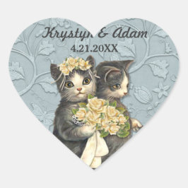 Adesivo Coração Posh Cats Wedding Blue