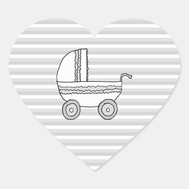 Adesivo Coração Pram-Bebê Branco e Cinza. (Frente)