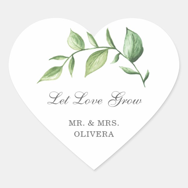 Adesivo Coração Presente de casamento Rustic Greenery Let Love Gro (Frente)