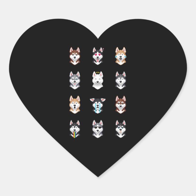 Adesivo Coração Presente de rouco | Funny Siberian Husky Emoji (Frente)