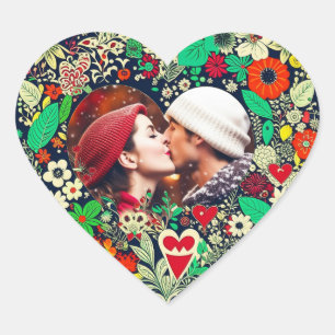 Adesivo Coração Presente Romântico de Quadro Cardíaco Floral Perso